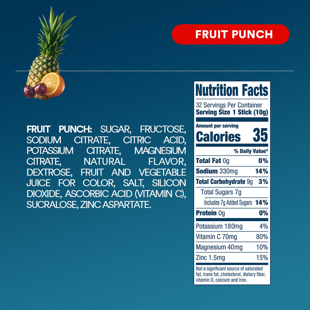 DripDrop Fruit Punch Electrolyte Powder, 8 oz sticks, 32 count