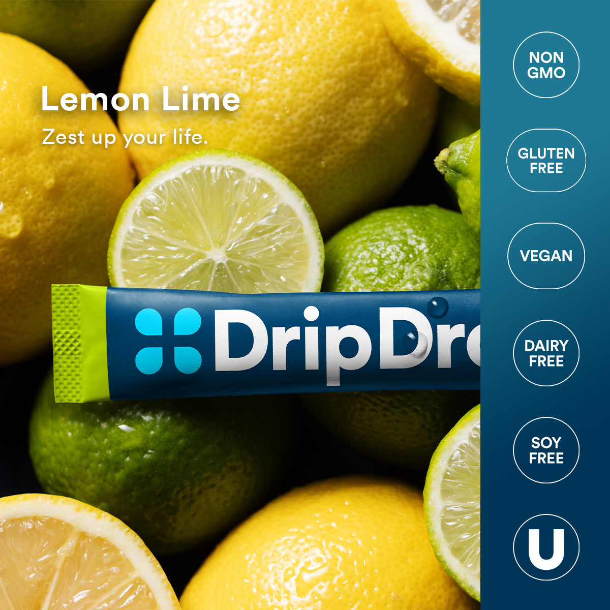 DripDrop Lemon Lime Electrolyte Powder, 8 oz sticks, 32 count