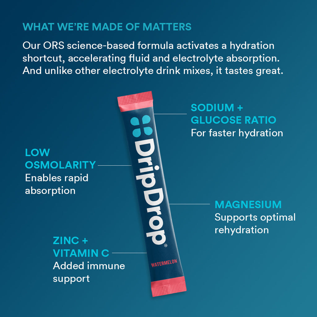 DripDrop Watermelon Electrolyte Powder, 8 oz sticks, 32 count