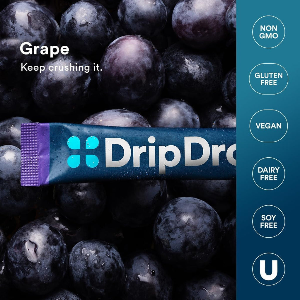 DripDrop Grape Electrolyte Powder, 8 oz sticks, 32 count