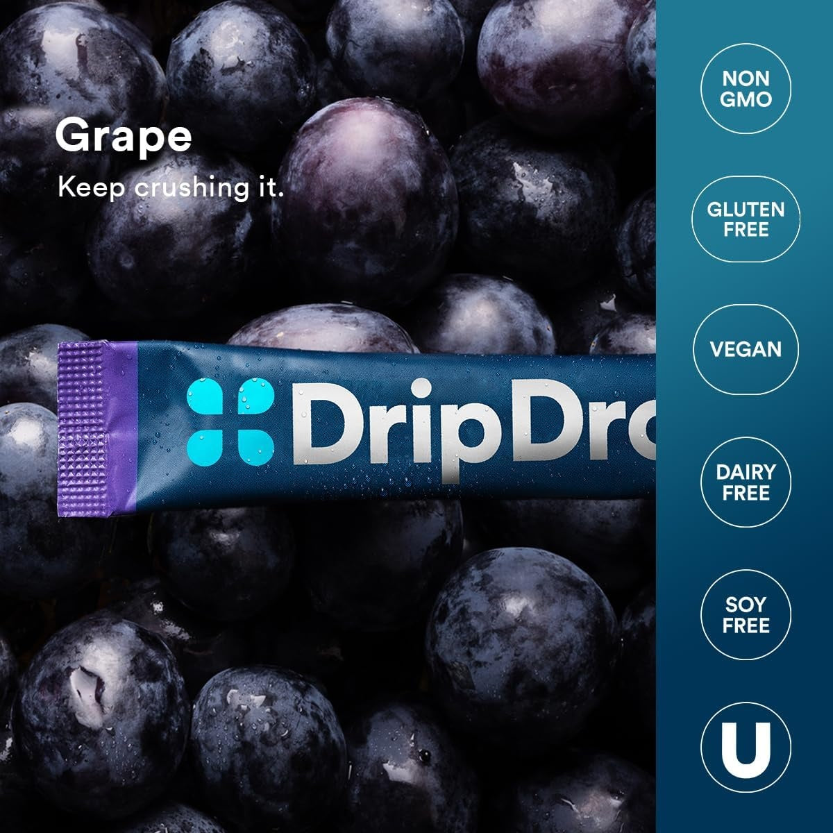 DripDrop Grape Electrolyte Powder, 8 oz sticks, 32 count