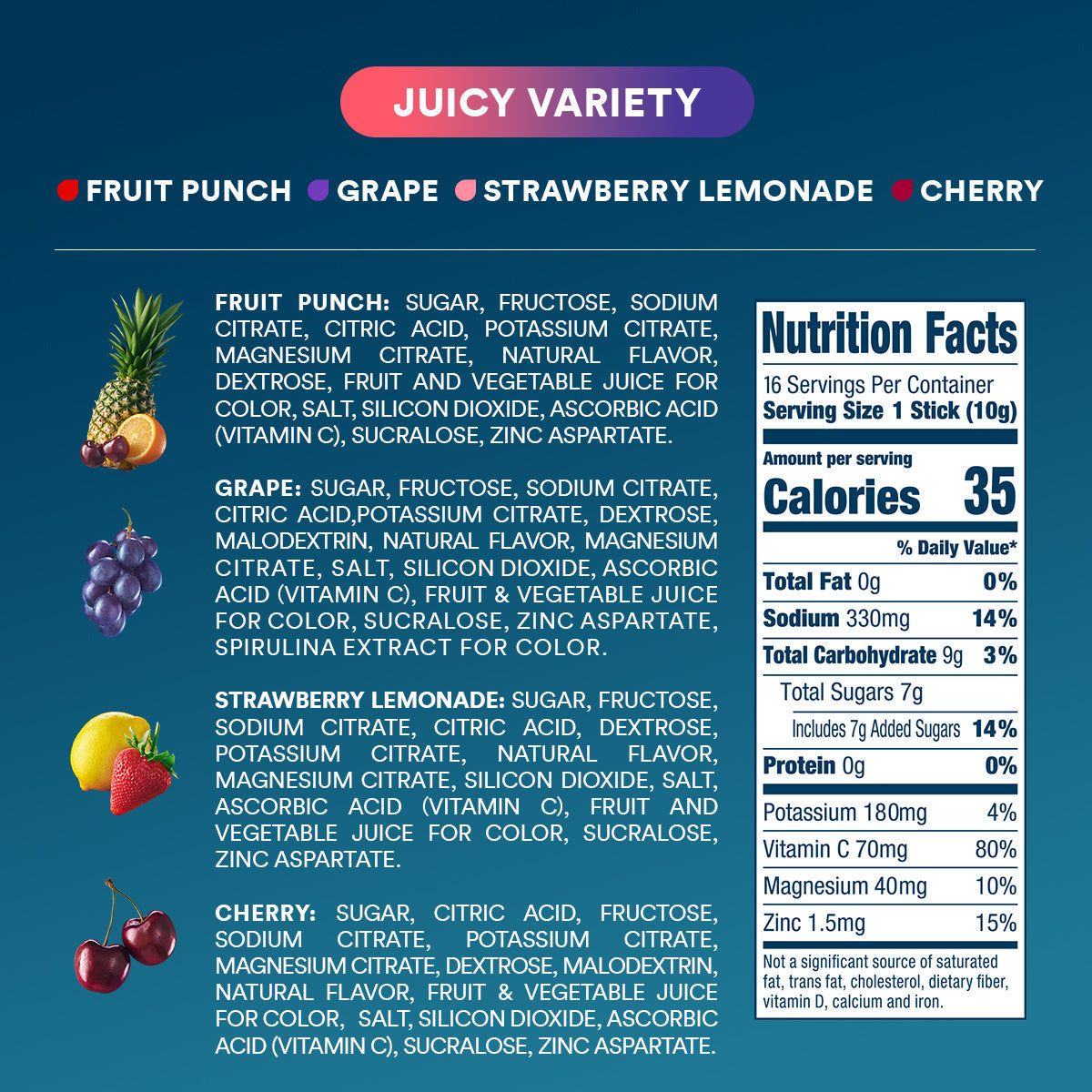 DripDrop Juicy Variety Pack Electrolyte Powder, 8 oz sticks, 16 count