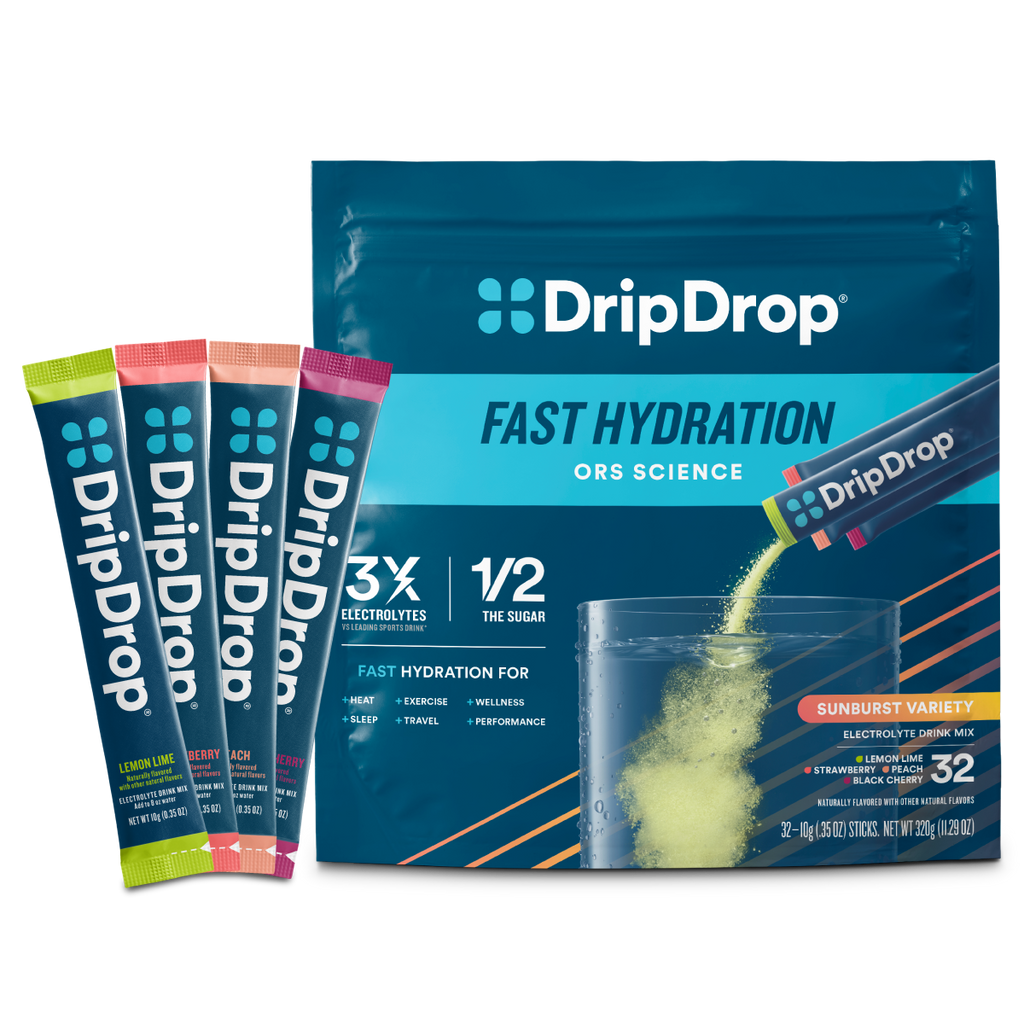 DripDrop Sunburst Variety Pack Electrolyte Powder, 8 oz sticks, 32 count