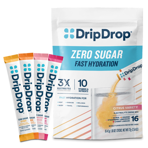 DripDrop Zero Sugar Citrus Variety Pack Electrolyte Powder, 8 oz sticks, 16 count