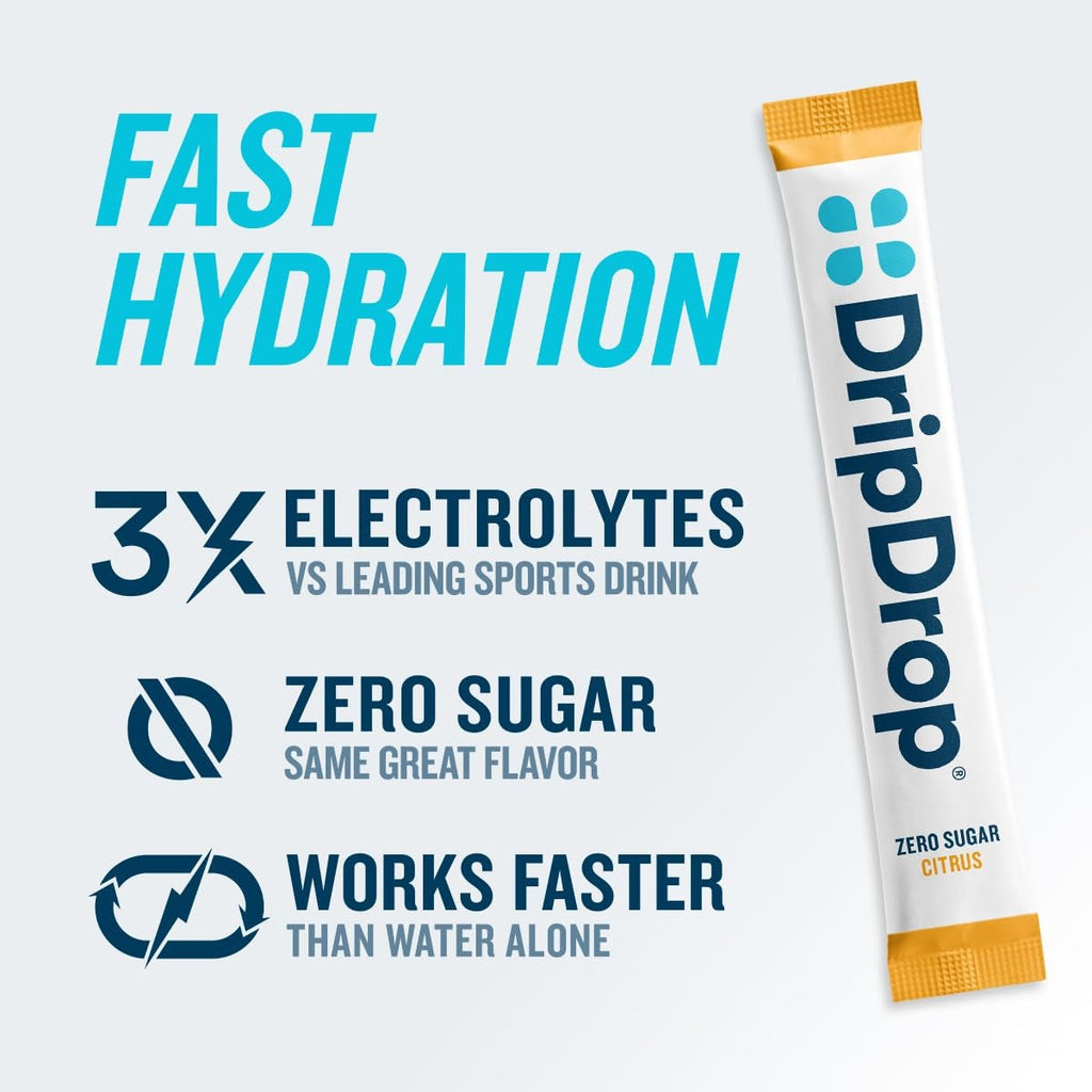 DripDrop Zero Sugar Citrus Variety Pack Electrolyte Powder, 8 oz sticks, 16 count