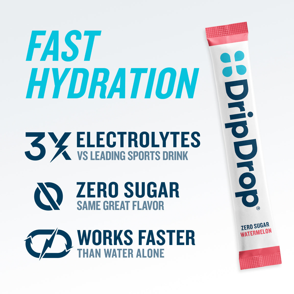 DripDrop Zero Sugar Watermelon Electrolyte Powder, 8 oz sticks, 32 count