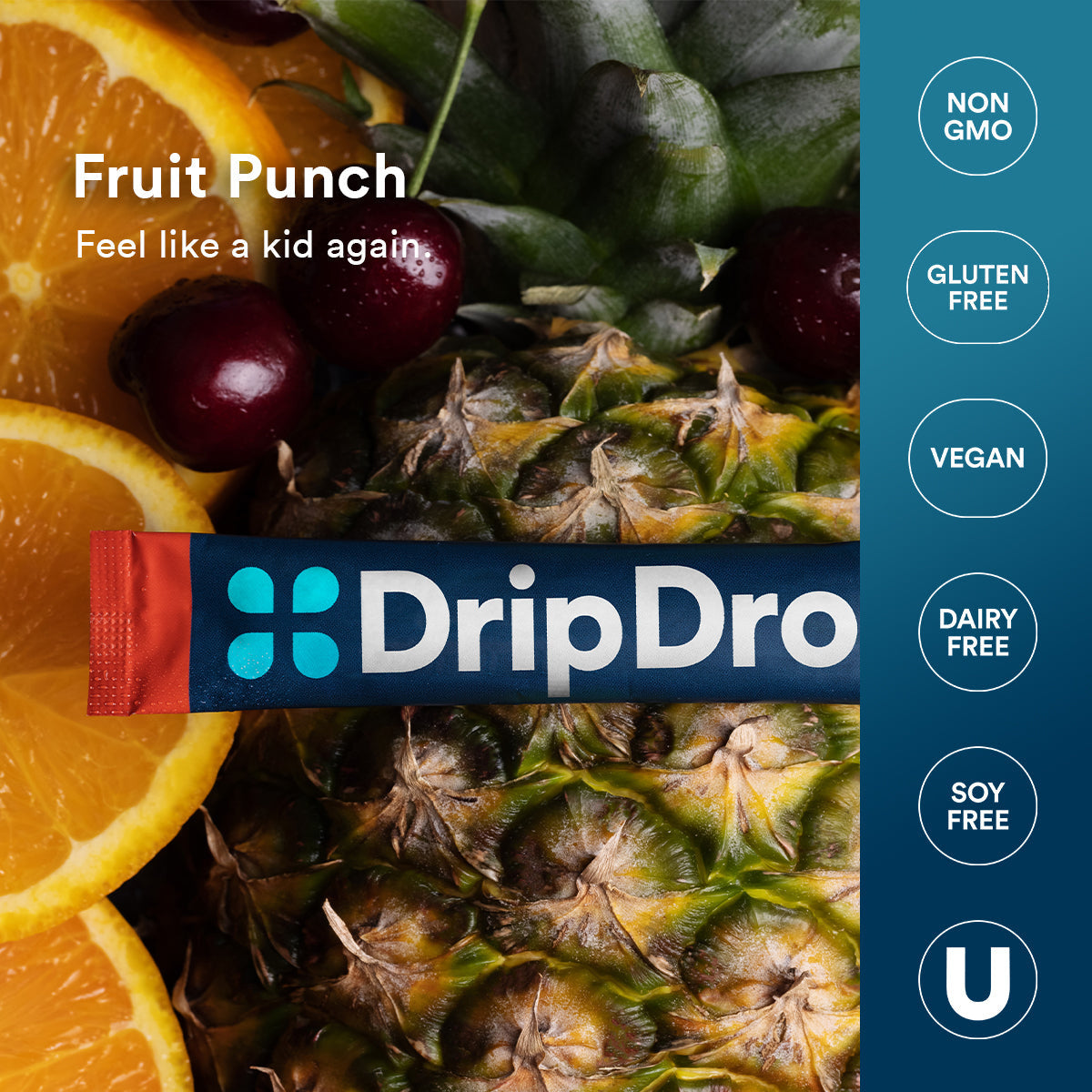 DripDrop Fruit Punch Electrolyte Powder, 8 oz sticks, 32 count