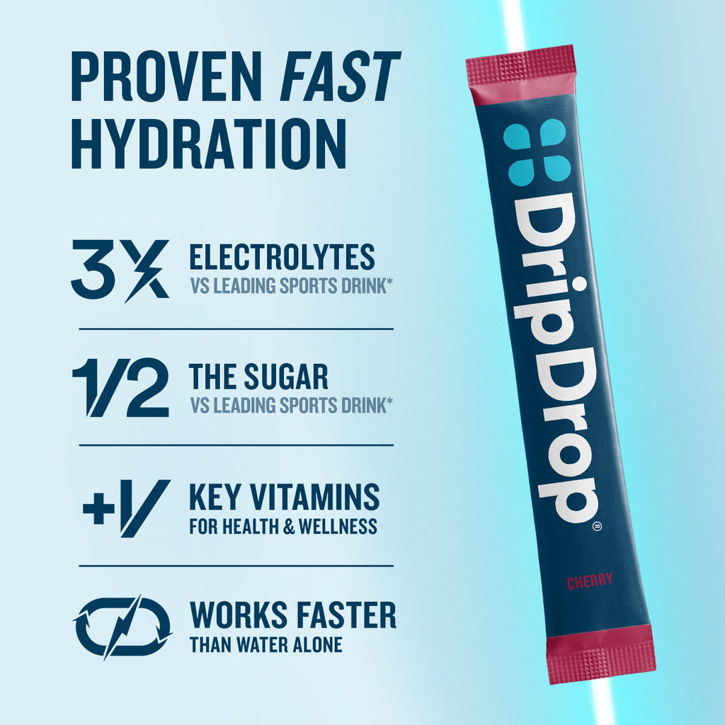 DripDrop Cherry Electrolyte Powder, 8 oz sticks, 32 count